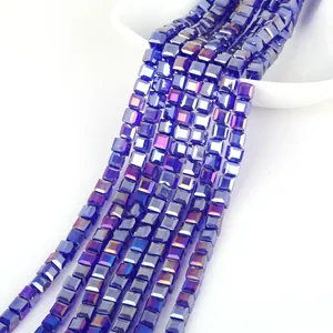Iris blue 8mm cube glass crystal beads with AB finish for DIY jewelry making