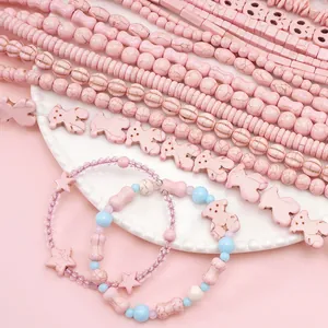 Pink Synthetic Turquoise Beads Multi Shapes Bear Skull Star Leaf Loose Beads For DIY Bracelet Necklace Jewelry Making