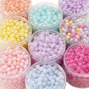 Perles rondes en acrylique dépoli multicolore en pots pour bijoux et loisirs créatifs