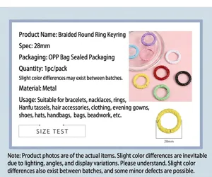 Spécifications de taille pour anneaux porte-clés torsadés de 28mm en métal multicolore