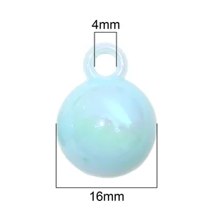 16mm iridescent light blue acrylic round charm bead with 4mm top loop for DIY crafts