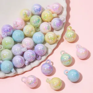 16mm iridescent macaron acrylic beads with hanging loops for DIY keychain jewelry making