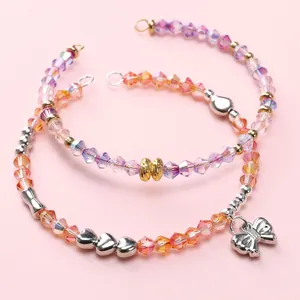 4mm gradient glass bead bracelet with heart charms and silver bow pendant jewelry