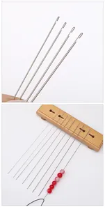 Macro detail of stainless steel beading needles with hooks for jewelry making tools