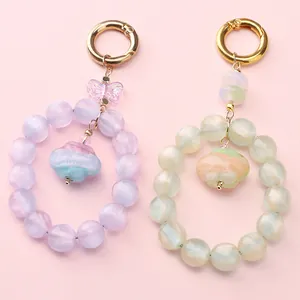 10mm resin dream beads keychain with pastel cloud charms and gold metal rings