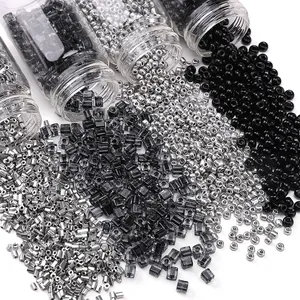 DIY glass seed bead set in dark black and silver colors for handmade jewelry making