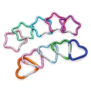 Colorful heart and star shaped aluminum carabiner clips for DIY bag accessories