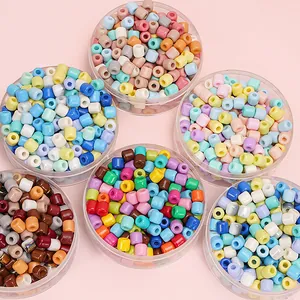 Set of 6mm colorful glass barrel beads in transparent boxes for DIY jewelry making