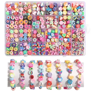 Kit Perles Pâte Polymère Multicolore Fruits Fleurs Visage Souriant Animal Styles Mixtes Bracelet Collier Fait Main Cadeau