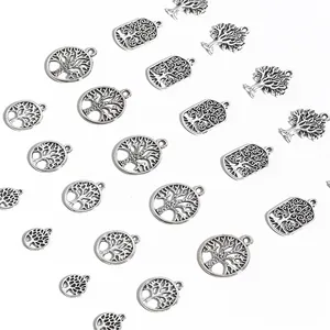 Detaillierte antike silberne hohle Baum-Anhänger für DIY Halsketten und Ohrring-Schmuck