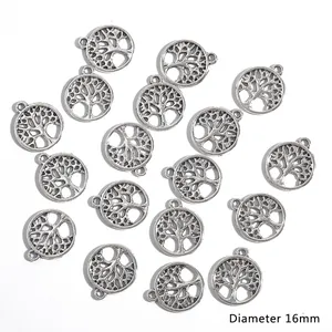 Detailansicht von 16mm silbernen Lebensbaum Anhängern aus Legierung für DIY-Schmuck