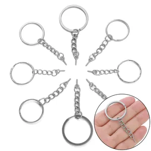 Hardware per Anello Portachiavi in Metallo Fai-da-te Con Catena di Estensione E Pendente Con Vite Ad Occhio Parti Portachiavi Argento Per Gioielli Artigianali