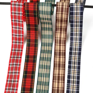 Classic British style plaid ribbons in five colors for DIY crafts and gift wrapping