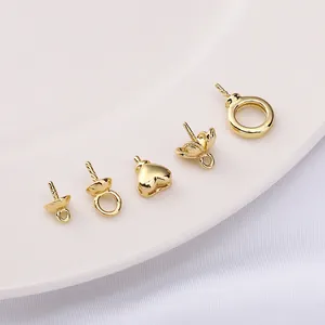 14K gold plated brass heart and floral pearl caps for DIY jewelry pendant making