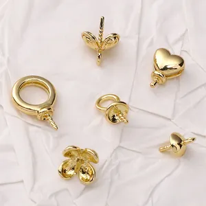 14K gold plated heart and floral pearl pendant caps for DIY jewelry necklace making