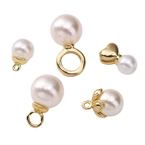 14K gold plated pearl charms in heart and flower designs for DIY jewelry making