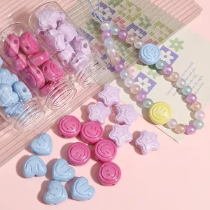 Macaron acrylic beads with smiley face including hearts and stars for DIY jewelry
