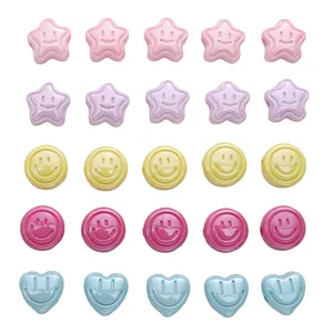 Pastel acrylic smiley face beads in heart star and round shapes for DIY jewelry making