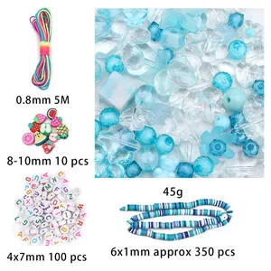 Barock DIY Schmuck-Set mit blauen Perlen, Frucht-Anhängern und elastischer Regenbogenschnur