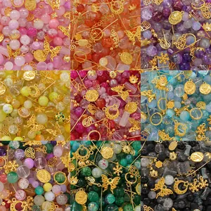 DIY Schmuckherstellung Set Glasperlen Goldene Legierung Anhänger Schmetterling Rose Stern Mond Materialpaket Für Armband Halskette Damen Schmuckzubehör