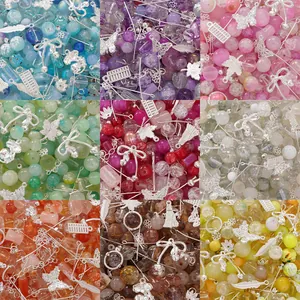 Handmade DIY Jewelry Kit Mixed Glass Beads Alloy Charms Silver Tone For Bracelet Necklace Making Creative Craft Supplies