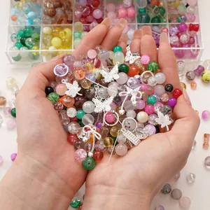 Mixed glass beads and silver alloy charms set for DIY jewelry bracelets and necklaces