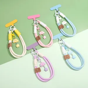 Macaron color braided phone lanyard set with cute cloud stars and T-shape cards