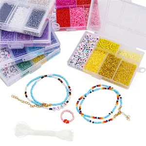Macro view of 3mm colorful seed beads with letter beads for DIY jewelry making