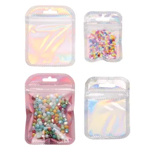 Holographic laser jewelry bags with resealable zippers and hang holes for DIY storage