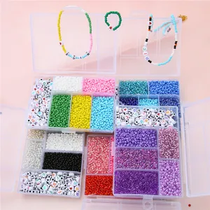 DIY Jewelry Making Beads Kit Colorful Glass Seed Beads Acrylic Letter Heart Charms With Elastic String And Storage Box For Handmade Bracelets Necklaces Phone Chains Craft