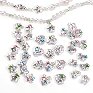 Kit bijoux DIY avec perles nacrées en forme de cœur et d'étoile serties de strass colorés