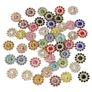 Colorful 14mm sunflower rhinestone buttons with pearls for DIY craft and sewing projects