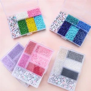 3mm glass seed beads and letter beads DIY jewelry set in transparent storage boxes