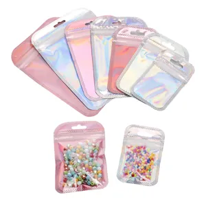 Holographic Laser Ziplock Packaging Bags Plastic Iridescent Self Sealing Jewelry Storage Bags With Hanging Hole For Small Business Earrings Beads DIY Accessories