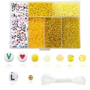 3mm yellow bead kit with alphabet letters and elastic string for DIY jewelry making