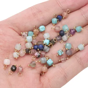 4mm gefacetteerde natuursteen kubus hangers met vergulde lussen voor DIY-sieraden