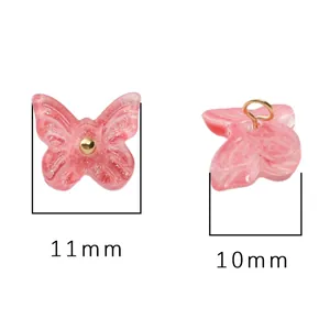 Pink butterfly charm made of colorful glass for DIY bracelets with 11mm dimensions