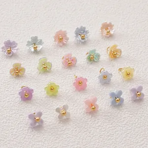 Colorful resin flower beads with gold centers for DIY jewelry making and bracelets