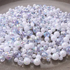 Perles Rondes en Acrylique Couleur AB Iridescente Transparentes Solides Perles d'Espacement en Vrac pour la Fabrication de Bracelets Colliers Bijoux DIY Matériau Fait Main