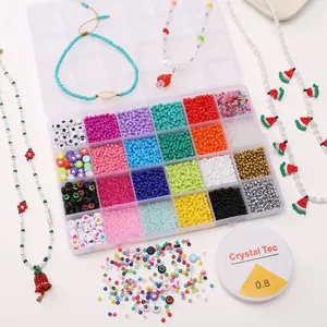 Kit de 24 cases de perles acryliques pour bijoux DIY avec perles colorées et fil élastique