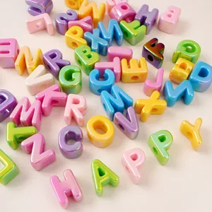 Iridescent acrylic alphabet beads in assorted colors for DIY jewelry and crafts making