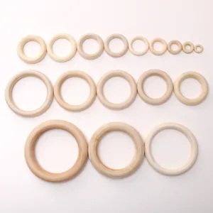 Natural wood rings set in various sizes for DIY crafts and jewelry making projects