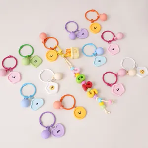 Mignon Porte-clés Visage Souriant en Résine Couleur Macaron Fait à la Main Bricolage Porte-clés Pendentif de Sac Cœur Fleur Bijoux Femme