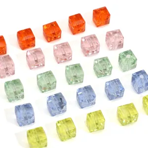 Polished multi-colored crystal glass cube beads with precision facets for DIY jewelry