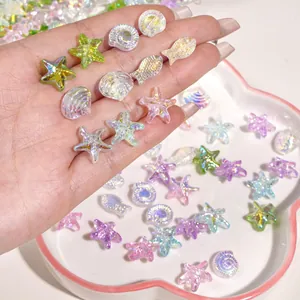 AB Iridescent Glass Sea Star Shell Fish Snail Beads For DIY Bracelet Phone Chain Jewelry Making Craft Supplies Accessories