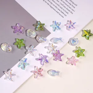 Iridescent glass starfish and shell beads for DIY jewelry making in assorted ocean shapes