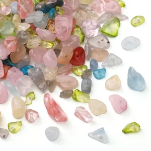 Mixed irregular polished stone glass beads with drill holes for DIY jewelry making