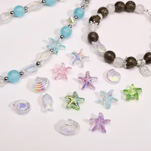 Iridescent AB starfish shell glass beads for DIY ocean style jewelry and bracelets