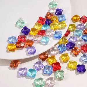 Colorful 13mm glass four-leaf clover beads with central holes for DIY jewelry making