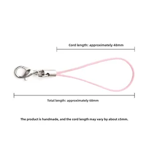 Rosa Handy-Lanyard aus Polyester mit Karabinerverschluss und Maßtabelle 68mm Länge